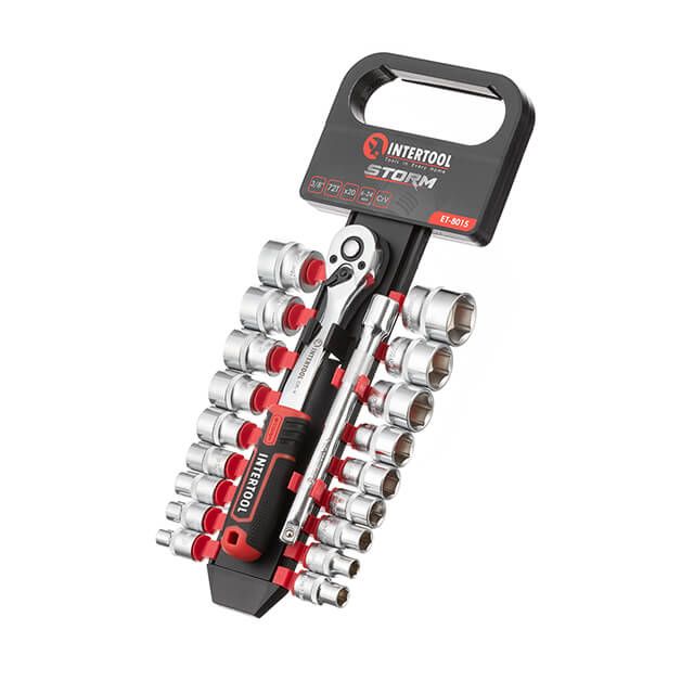 Фото Набір головок 3/8 CR-V (20шт.), тріскачка і подовжувач 150мм INTERTOOL ET-8015