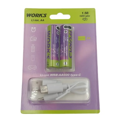 Фото Батарейка акумуляторна Li-ion AA/type-c/1480mAh (2шт.) Works WRB-AA600