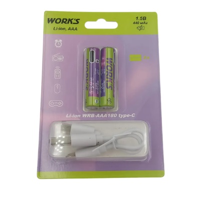 Фото Батарейка акумуляторна Li-ion AAA/type-c/440mAh (2шт.) Works WRB-AAA180
