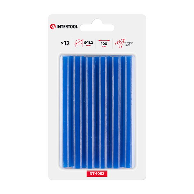 Фото Комплект клейових стрижнів 11,2*100 (12шт.) блакитних INTERTOOL RT-1052